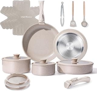 Removable Handle, Induction Dishwasher Oven Safe, Non-Toxic, Space Saving, RV Kitchen Set, Mocca Taupe