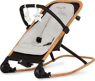 Dream On Me Rock On Me 2-in-1 Baby Rocker and Stationary Seat, Black/Grey | Adjustable Recline, 3-Point Harness, Detachable Toys, Music & Soothing Motion, Quick Compact Fold, 20 Lb Limit, Beechwood