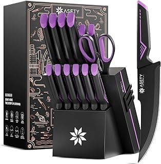 ASETY Knife Set, 15 PCS Kitchen Knife Set with Built-in Sharpener Block | Razor Sharp, Dishwasher Safe knives, Stainless Steel Knife Block Set, Ergonomic Non-Slip Handle, Elegant Box for Men Women