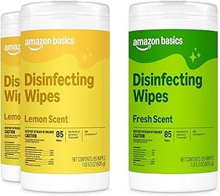 Amazon Basics Disinfecting Wipes, Lemon & Fresh Scent, Sanitizes, Cleans, Disinfects & Deodorizes, 255 Count (3 Packs of 85), Packaging May Vary