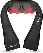 Shiatsu Neck & Shoulder Massager with Heat, Deep Tissue Back Massager | 8 Rotating Kneading Nodes, Shoulder Cape, Soothing Heat And Adjustable Intensities Thicker Premium PU Leather Gift for Her He