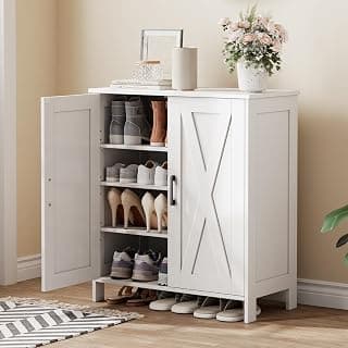 Tall 4-Tier Shoe Storage Cabinet, 3 Adjustable Shelves, Shoe Rack Organizer, for Entryway, Hallway, Closet, White