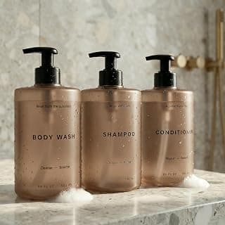 Modern Shower Soap Bottles with Labels - Easy to Refill Body Wash Dispensers for an Instant Bathroom Decor Upgrade