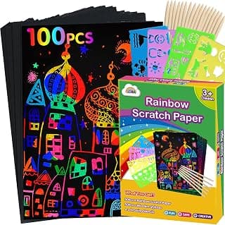 ZMLM Scratch Paper Art Set: 100 Pcs Magic Art Craft Kid Return Gifts Scratch Paper Supplies Toddler Preschool Learning Toys for Age 3 4 5 6 7 8 Girls Boys Birthday Activities Party Favors