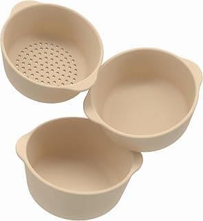 3 x Silicone Natural Nesting Bowls for Kids Plus Water and Sand Sieve | Kids Bowls Sensory Play | Messy Play and Water Play Accessories | Suitable for 10 Months Plus | Tuff Tray Accessories