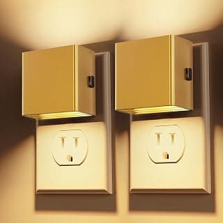Dusk to Dawn Sensor, 3000K Warm White, 3-Level Brightness 30/60/100lm, Gold Finish, for Bathroom Hallway Kitchen, 2Pack