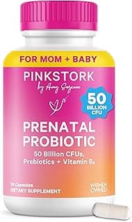Pink Stork Prenatal Probiotic for Women with 50 Billion CFU | Vitamin B6 & Prebiotics | Pregnancy Probiotics for Morning Sickness | Digestive, Immune, & Gut Health | Vegan & Gluten-Free | 30 Capsules