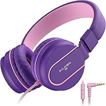 Kids Headphones for School with Microphone, 93dB Volume Limited, PinkPurple | Wired On Ear Headphones for Girls Boys, Foldable Lightweight Headphone for Classroom Learning & Entertainment Travel Computer