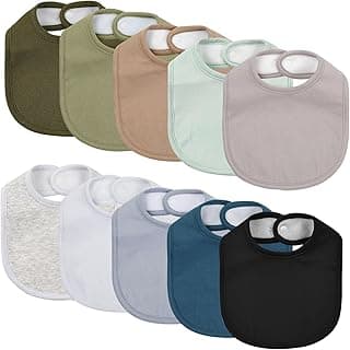 10 Pack Cotton Snap Bibs for Baby Boy Girl, Super Soft Drool Bibs for Teething and Feeding