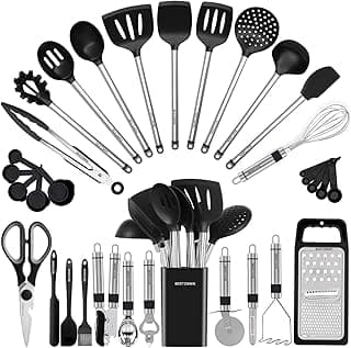 Limited Time Deal: Kitchen Utensil Set-Silicone Cooking Utensils-33 Kitchen Gadgets & Spoons for Nonstick Cookware-Silicone and Stainless Steel Spatula Set-Best Kitchen Tools, Useful Pots and Pans Accessories