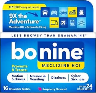 Meclizine HCL 25 mg, Medicine for Nausea or Motion Sickness, Cruise Essentials, Raspberry Chewable Tablets
