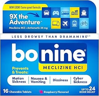 Meclizine HCL 25 mg, Medicine for Nausea or Motion Sickness, Cruise Essentials, Raspberry Chewable Tablets