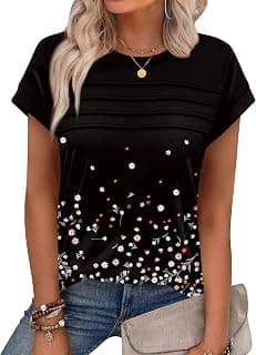 Womens Summer Tops Trendy 2026 Cap Sleeve T Shirts Crew Neck Pleated Front Beach Vacation Clothes Fashion