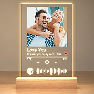 Bulaient Custom Spotify Plaque, Custom Acrylic Song Plaque Picture Frames, Personalized Photo Frame, Personalized Anniversary Birthday Gifts for Women Men Girlfriend Boyfriend Her Him Couple