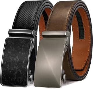Belt Men 2 Pack - Slide Leather Ratchet Belt Adjustable for Mens Gifts 1 3/8-Cut for Perfect Fit,Men's Accessories