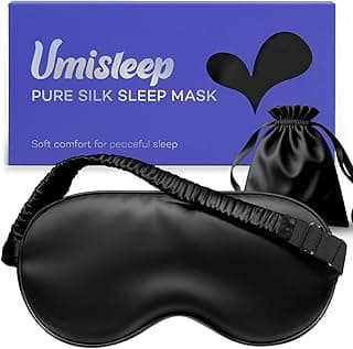 Umisleep Sleep Mask, 100% Mulberry Silk Eye Mask Sleeping for Women Men | Adjustable Strap, Blackout Nose Wing, Soft 22 Momme Pure Silk Sleep Mask, Travel Essentials Blindfold, Gifts For Women, Black