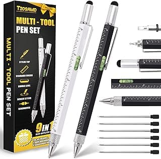 Stocking Stuffers for Men, 9 in 1 Metal Multitool Pen 2Pcs and Refill 6Pcs, Unique Tech Tool Pen from Wife Daughter to Father Boyfriend Husband on Christmas, Birthday, Valentine's Day