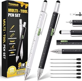 Stocking Stuffers for Men, 9 in 1 Metal Multitool Pen 2Pcs and Refill 6Pcs, Unique Tech Tool Pen from Wife Daughter to Father Boyfriend Husband on Christmas, Birthday, Valentine's Day