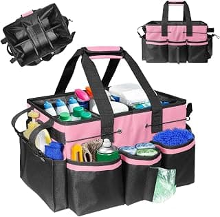 Cleaning Caddy Bag Wearable,Cleaning Caddy Supplies Organizer(Pink) | with Handle, Shoulder Straps & Detachable Divide, Cleaning Tool Organizers Tote Bag for Cleaners & Housekeepers