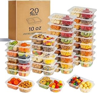 Reusable Snack Containers with Lids, Snack Containers, 20-Pack Snack Pack Containers, meal prep containers Double Compartment, Container Portion Control for On the Go Travel Essentials