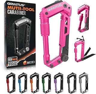 Multitool Carabiner with Pocket Knives, EDC Carabiners, Folding Knife | Serrated, Can Bottle Opener, Rope Cutter, Screwdriver, Keychain Knife for Camping Hiking, Gifts for Women/Men (Pink)