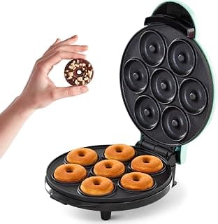 Dash Express Mini Donut Maker, 7 Donuts, Aqua | Electric Doughnut Machine for Kids & Families, Nonstick, No Deep Frying, Homemade Breakfast, Snacks, Party Treats & Gifts