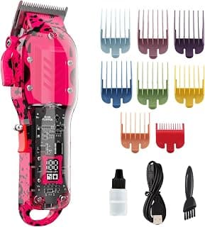 Professional Hair Clippers for Woman, Cordless Barber kit for Hair Cutting & Grooming, Hair Clippers Set for Barber Haircut with LED Display 8 Fade Taper Combs(Pink)