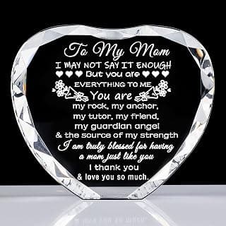 YWHL Mothers Day Birthday Gifts for Mom from Daughter Son, Unique Heart Crystal Laser Words Presents for Mother on Thanksgiving Day Christmas Valentine Day