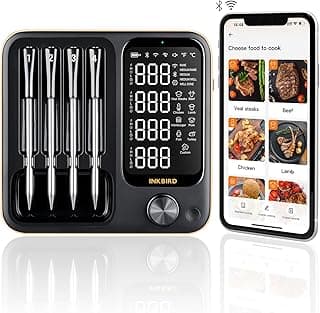 Amazon's Choice: Wireless Meat Thermometer with 4 Probes, INKBIRD WiFi Meat Thermometer Digital Wireless for Rotisserie Grill Oven,Unlimited Range Dishwasher Waterproof Bluetooth Thermometer for iOS & Android