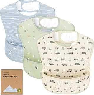 KeaBabies 3-Pack Waterproof Baby Bibs for Eating, Lightweight (Vessels) | Toddler Feeding Bibs with Large Food Catcher, Mess Proof, Food-Grade, Baby Eating Essentials, Easy to Put On & Clean