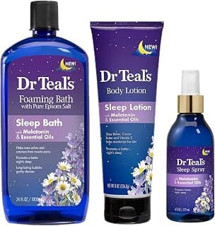 Dr Teals Melatonin Sleep Bath Gift Set (Foaming Bath (34 oz), Body Lotion (8 oz), & Sleep Spray (6oz) - Stress Relief Lavender & Melatonin Promotes Better Sleep - At Home Spa Kit - Relax Before Bed