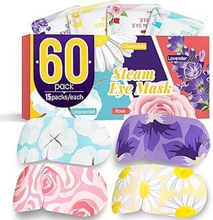 AROIC 60 Pack Steam Eye Masks Disposable, Heated Eye Mask Warm Compress for Eyes, Relaxation Mothers Day Gifts Self Care for Women, Spa Travel Essentials - Lavender, Unscented, Chamomile, Rose