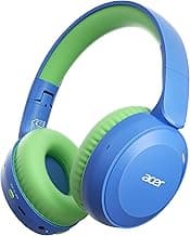 acer Kids Bluetooth Headphones, 85/94dB Volume Limiter, Foldable Wireless Over-Ear Headphones for iPad, Travel, 60H Playtime, Bluetooth 6.0, Built-in Mic, Blue Green, OHR668