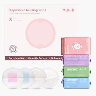 Nuliie 100 PCS Disposable Nursing Pads for First-Time Buyers to Find Match | 4 Materials Trial (Viscose from Bamboo, Classic, Blue Core, Pink Care), Breastfeeding Essentials for New Moms