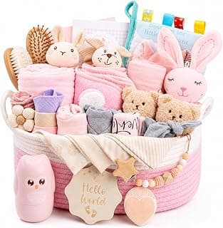 Premium All-in-One Baby Shower Gift Set, Essentials with Keepsakes for First Visit (Pink)