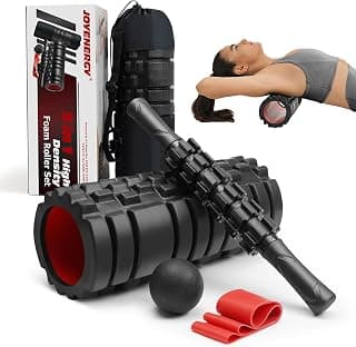 5 in 1 Foam Roller Set High Density Patented Foam Roller for Exercise | Foam Roller Massage Stick, Massage Ball, Resistance Band for Deep Muscle Massage Pilates Yoga Trigger Point Release Black