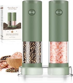 Salt and Pepper Grinder Set Mom Gifts, Electric Automatic Green Salt Pepper Shakers Home Kitchen Gadgets for New Home, Adjustable Coarseness Pepper Grinder Kitchen Appliances