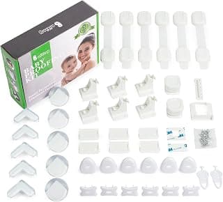 Baby Proofing Kit 44 Pack– Child Proof Essentials Set with Magnetic Cabinet Locks, Corner Protectors, Outlet Covers & Adjustable Safety Straps - No Drill Baby Safety Products for Home