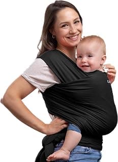 Cuddlebug Baby Wrap Carrier, Soft Stretchy Newborn Sling, 7-35 lbs, Black | Breathable Fabric, Hands-Free Baby Wearing Wrap, Hip-Healthy support with Gentle Stretch that hugs from day one.