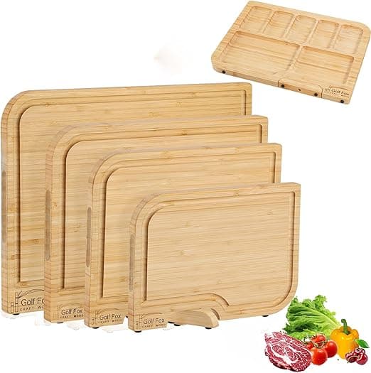 Amazon Deal Alert: 4-PCS Bamboo Cutting Board Set with Innovative Stand - Durable Double Sided Wooden Cutting Board with Juice Groove & Handle for Meal Prep, Meat, Charcuterie Serving, Eco-Friendly Healthy Kitchen Gift