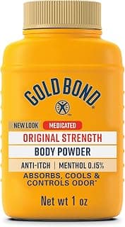 Medicated Original Strength Body Powder, 1 Oz., Talc-Free | Talc free powder with triple action formula, Anti-Itch, absorbs moisture, cools & controls odor, 0.15% menthol for daily use