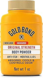 Medicated Original Strength Body Powder, 1 Oz., Talc-Free | Talc free powder with triple action formula, Anti-Itch, absorbs moisture, cools & controls odor, 0.15% menthol for daily use