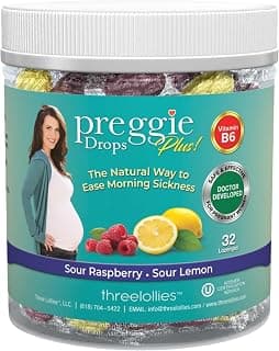 Three Lollies Preggie Drops Plus Pregnancy Nausea Relief Drops with 10 mg Vitamin B6 and Essential Oils, Morning Sickness and Queasy Stomach Support for Pregnant Women, Two Flavors, 32 Count