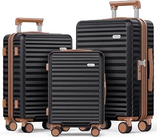 _SKIP_Luggage Sets 3 Piece Hardside Expandable Suitcase with Double Spinner Wheels Tsa Lock Black (20in/24in/28in)