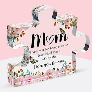Cute Premium Thick Acrylic Puzzle Piece Gift for Mom – Adorable Mother’s Day, Christmas & Birthday Present – Engraved Keepsake from Son or Daughter – Freestanding 3D Decorative Home Display for Mom