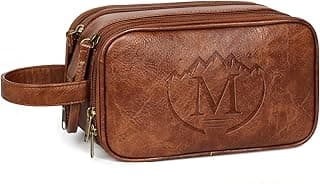 Personalized Toiletry Bag for Men,Engraved Mens Toiletry Travel Bag,Waterproof PU leather Toiletry Shaving Bag for Men Birthday Gift Ideas for Men Dad Husband Him,Anniversary Groomsmen Gifts Brown- M