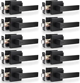 Probrico 10 Pack| Matte Black Door Handles Privacy Door Levers, Heavy Duty Bed and Bath Door Locks Interior Keyless Locksets, Reversible Flat Levers with Square Rosette