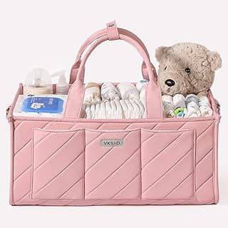 Pink Diaper Caddy Organizer – Portable Storage Basket with Shoulder Strap & Stroller Hooks, Splashproof Quilted Nursery & Car Tote for Baby Girl Shower Gift, Baby Registry, Blush Pink