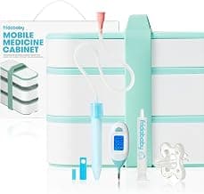 Baby Mobile Medicine Cabinet Travel Kit, Set Baby Essentials Gift Set Includes NoseFrida Snotsucker, Rectal Thermometer, MediFrida Medicine Dispenser with Portable Carrying Case