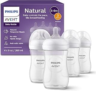 Philips Avent Natural Baby Bottles, Medium Flow, 9 oz, BPA-Free, 4-Pack | Baby-Controlled Flow, No-Drip Design, Reduces Colic and Gas with Anti-Colic Valve, Green, SCY903/04